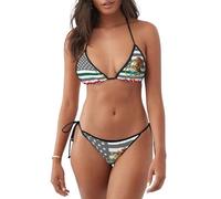 Costume da Bagno da Donna con Due Pezzi, Bikini a Triangolo con Lacci Laterali e Bandiera Americana e Messicana