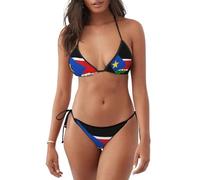 Costume da Bagno da Donna con la Bandiera del Sud Sudan, Modello Bikini a Triangolo con Allacciatura al Collo, Due Pezzi, per Spiaggia, Piscina, Vacanze.