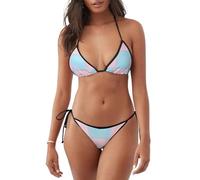 Costume da bagno da donna con motivo scozzese azzurro, bikini da donna, adatto per la spiaggia e la sabbia, Nero , S
