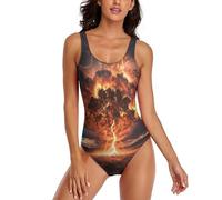 Costume da Bagno da Donna con Schiena Scoperta e Stampa Albero e tuoni, Ideale per L'Estate e la Spiaggia.