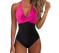 Costume da bagno da donna con scollo a V, design a croce, estivo, rosa | Elegante scollo a V, design incrociato, look alla moda, ideale per prendere il sole e fare foto