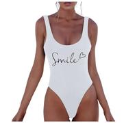 Costume da bagno da donna con scollo a V profondo e spalline regolabili in spaghetti con controllo stampato Letter arricciato davanti alla parte inferiore della schiena Swimsuit, #101, XL