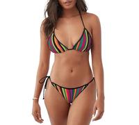 Costume da bagno da donna con stampa a righe arcobaleno colorato costume da bagno in due pezzi per vacanze estive attività in piscina, Nero , XL