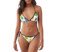 Costume da bagno da donna con stampa ananas arcobaleno costume da bagno a due pezzi per vacanze estive attività in piscina, Nero , S