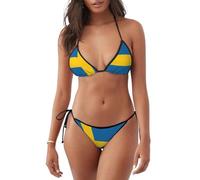 Costume da bagno da donna con stampa bandiera svedese, costume da bagno a due pezzi lusinghiero vestibilità abbigliamento da spiaggia vacanze estive oceano, Nero , L