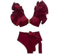 Costume da bagno da donna con stampa floreale con volant tropicale push-up - Costume da bagno con gonna regolabile, Mo19879r2, M