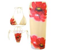 Costume da bagno da donna con stampa floreale, push up, 3 pezzi, costume da bagno con copertura lunga da spiaggia, costume da bagno da donna con stampa floreale, costume da bagno push-up con copertura