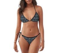 Costume da bagno da donna con stampa lupo con occhi azzurri, costume da bagno a due pezzi per vacanze estive attività in piscina, Nero , M