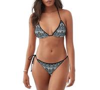 Costume da bagno da donna con stampa lupo con occhi azzurri, costume da bagno a due pezzi per vacanze estive attività in piscina, Nero , XL