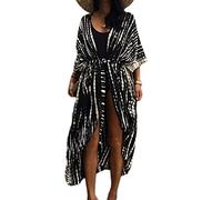 Costume da Bagno da Donna Copricostume, Floreale Lungo Costume da Bagno Bikini Beach Cover Up, Anteriore Aperto, Casual Allentato Elegante Beachwear (Nero,Taglia Unica)