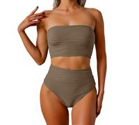 Costume da Bagno da Donna,Costume da Bagno da Donna, Set Tankini con Spalline Regolabili, Design A Balze, Copricostume da Spiaggia, Costume da Bagno Estivo, Due Pezzi, Bikini Alternativo (Khaki, XXL)
