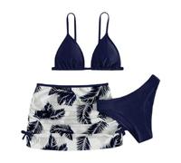 Costume da bagno da donna Cuhk Costume da bagno a due pezzi da donna tre bikini a rete per estate spiaggia piscina vacanze, Blu scuro, 10-11 Anni