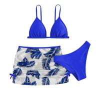 Costume da bagno da donna Cuhk Costume da bagno a due pezzi da donna tre bikini a rete per estate spiaggia piscina vacanze, Blu, 16 anni