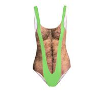 Costume da bagno da donna divertente con petto peloso stampato hippie costumi da bagno costume da bagno un pezzo costume da bagno monokini divertente novità muscoli finti costumi da bagno borat, Verde