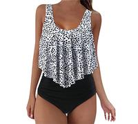 Costume da bagno da donna, in due pezzi, a vita alta, con balza arricciata, per una perfetta vacanza in spiaggia, visite in piscina, bianco, M