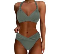 Costume da bagno da donna in due pezzi, push up, con effetto modellante per una figura curva, alla moda, con spalline regolabili, arricciature, costume da bagno per spiaggia e piscina, tessuto