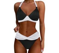Costume da bagno da donna in due pezzi, push up, con effetto modellante per una figura curva, alla moda, con spalline regolabili, arricciature, costume da bagno per spiaggia e piscina, tessuto