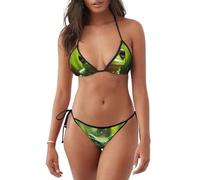 Costume da bagno da donna leggero con stampa rana e pioggia, due pezzi, abbigliamento da spiaggia, attività subacquee estive, Nero , S