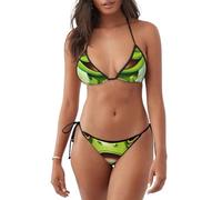 Costume da bagno da donna leggero con stampa rana verde, due pezzi, abbigliamento da spiaggia, attività subacquee estive, Nero , XL