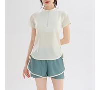 Costume da bagno da donna modesto a due pezzi, a maniche corte, controllo della pancia, taglie forti, per piscina, primavera calda, copertura in vita, morbido poliestere elasticizzato, viola, 2XL-4XL