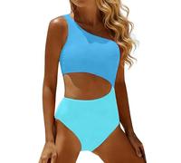 Costume da bagno da donna monospalla 1 pezzo per il bagno copertura completa buco della serratura costumi da bagno per estate spiaggia piscina vacanze, Blu, XXL