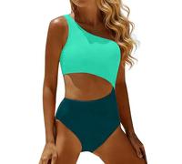 Costume da bagno da donna monospalla 1 pezzo per il bagno copertura completa buco della serratura costumi da bagno per estate spiaggia piscina vacanze, Verde, XXL