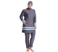 Costume da bagno da donna musulmana oversize conservatore costume da bagno a maniche lunghe pantaloni cuffia da nuoto tre pezzi, Grigio, XXL