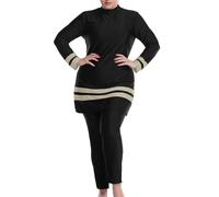 Costume da bagno da donna musulmana oversize conservatore costume da bagno a maniche lunghe pantaloni cuffia da nuoto tre pezzi, Nero , XXL