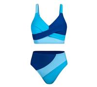 Costume da bagno da donna per ragazze, bikini colorato con scollo a V, costume da bagno a due pezzi per estate, spiaggia, piscina, vacanze, Blu, 13-14 Years