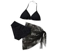 Costume da bagno da donna per ragazze, bikini con design con cinghie e tre pezzi abbinati abbigliamento estivo da spiaggia per vacanze estive in spiaggia in piscina, Nero , 10-11 Anni