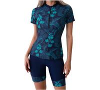 Costume da Bagno da Donna Rash Guard Maniche Corta Slim Fit Costumi Interi Asciugatura Rapida Protezione dai Raggi UV Mezza Zip Elegante Stampa Moda Pantaloncini Sexy Mare Piscina S-XXL