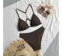Costume da bagno da donna, set bikini a 2 pezzi, per spiaggia e resort marittimi, stile influencer sexy, elegante e romantico, tessitura boho-chic, con fibbia in metallo delicata, coppe imbottite rimo