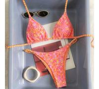 Costume da bagno da donna sexy e alla moda a righe colorate in due pezzi, set bikini con schiena scoperta e lacci, abbigliamento da spiaggia e crociera per vacanze estive L,M,S,XSA strisceTessuto da c