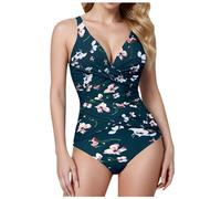 Costume da bagno da donna snello, 1 pezzo, stile retrò, increspato, push-up, vintage, imbottito, costume da bagno da donna rosso Baywatch, Blu scuro, XL