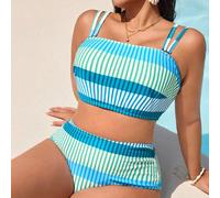 Costume da bagno da donna taglia forte, 2 pezzi con stampa, imbottitura removibile sul busto, bretelline regolabili, top tubo sexy, parte inferiore a triangolo in vita alta, elegante e casual, per vac