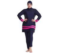 Costume da bagno da donna taglie forti, musulmano, islamico, Burkini, a maniche lunghe, Built in Bra+pantaloni da nuoto + Hijab, 3 pezzi, costume da bagno, Blu mare, 3XL