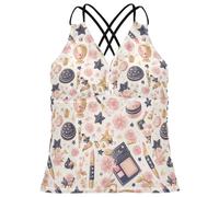 Costume da bagno da donna, tankini da spiaggia, controllo della pancia, costume da bagno, Motivo cosmetico di bellezza, XL