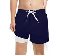 Costume da bagno da ragazzo con pantaloncini da bagno per bambini con compressione costume da bagno per ragazzi 2 in 1, costume da bagno da ragazzo ad asciugatura ultra rapida per la spiaggia, 01 Blu