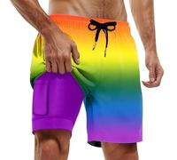 Costume da bagno da uomo, ad asciugatura rapida, 2 in 1 LGBT, colore fluo, per lo sport, da nuoto, da uomo, con coulisse regolabile, O viola, 3XL