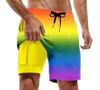 Costume da bagno da uomo, ad asciugatura rapida, 2 in 1 LGBT, colore fluo, per lo sport, da nuoto, da uomo, con coulisse regolabile, O giallo, 3XL