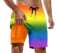 Costume da bagno da uomo, ad asciugatura rapida, 2 in 1 LGBT, colore fluo, per lo sport, da nuoto, da uomo, con coulisse regolabile, O Orange, XL