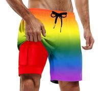 Costume da bagno da uomo, ad asciugatura rapida, 2 in 1 LGBT, colore fluo, per lo sport, da nuoto, da uomo, con coulisse regolabile, O rosso., L