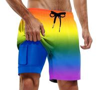Costume da bagno da uomo, ad asciugatura rapida, 2 in 1 LGBT, colore fluo, per lo sport, da nuoto, da uomo, con coulisse regolabile, O blu., XXL