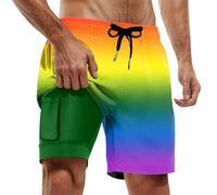 Costume da bagno da uomo, ad asciugatura rapida, 2 in 1 LGBT, colore fluo, per lo sport, da nuoto, da uomo, con coulisse regolabile, O verde, L