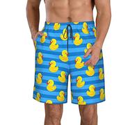 Costume da bagno da uomo ad asciugatura rapida con anatra di gomma gialla carina su strisce blu costumi da bagno per gli uomini che nuotano, Multi, M