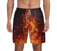 Costume da bagno da uomo ad asciugatura rapida, pantaloncini da spiaggia con coulisse da spiaggia con fiamma rossa nota musicale costume da bagno per gli uomini