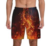 Costume da bagno da uomo ad asciugatura rapida, pantaloncini da spiaggia con coulisse da spiaggia con fiamma rossa nota musicale costume da bagno per gli uomini, nero, Large