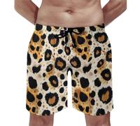 Costume da bagno da uomo, classico motivo leopardato, pantaloncini da bagno con fodera in rete, costumi da bagno ad asciugatura rapida, multicolore, XL