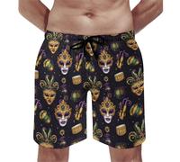 Costume da bagno da uomo, colore oro viola, stampa in maschera, pantaloncini da bagno con fodera in rete, costumi da bagno ad asciugatura rapida, Multicolore, S