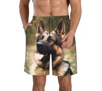 Costume da bagno da uomo con animale pastore tedesco, ad asciugatura rapida, con tasca, costume da bagno per uomo pantaloncini da spiaggia, Bianco, L
